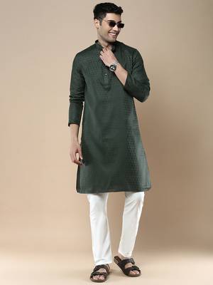 Sanwara men's ethnic woven cotton silk kurta 5