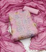 Pink color sequins work oragnza unstitched chudidar dress material 