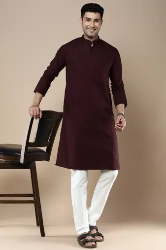 Sanwara men's ethnic woven cotton silk kurta