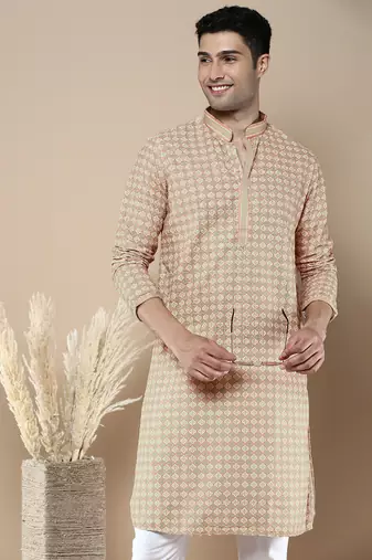 Sanwara's stylish ethnic chikankari & printed kurta for men
