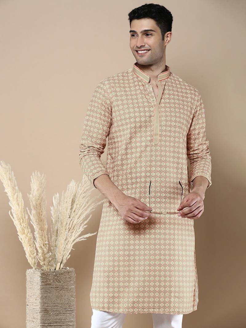 Sanwara's stylish ethnic chikankari & printed kurta for men