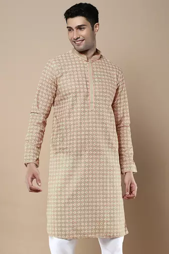 Sanwara's stylish ethnic chikankari & printed kurta for men