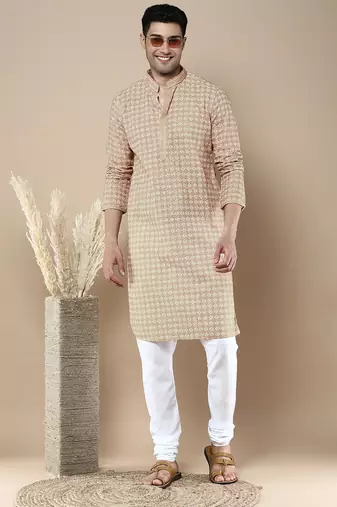 Sanwara's stylish ethnic chikankari & printed kurta for men