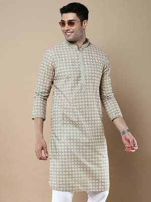 Sanwara's stylish ethnic chikankari & printed kurta for men 1