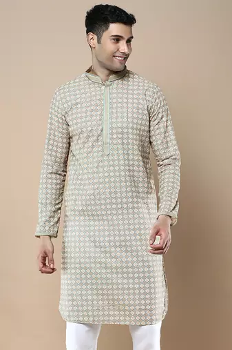 Sanwara's stylish ethnic chikankari & printed kurta for men