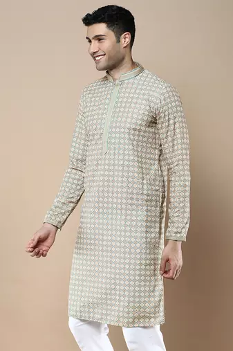 Sanwara's stylish ethnic chikankari & printed kurta for men