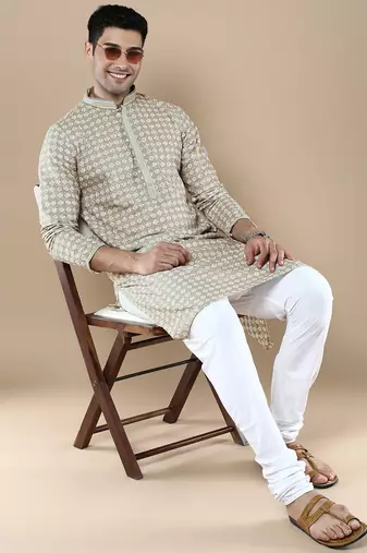Sanwara's stylish ethnic chikankari & printed kurta for men