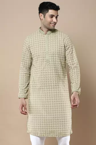 Sanwara's stylish ethnic chikankari & printed kurta for men