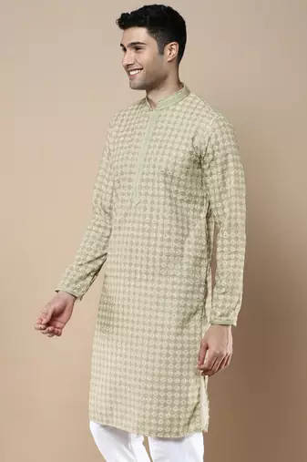 Sanwara's stylish ethnic chikankari & printed kurta for men