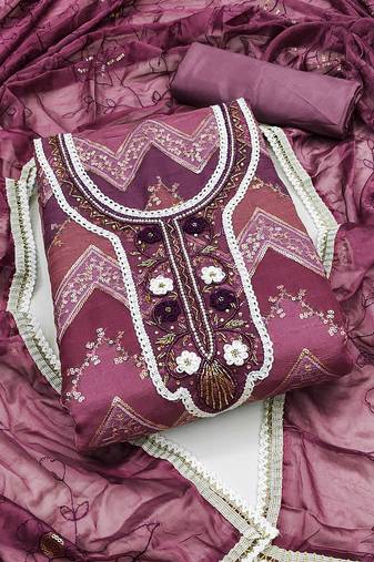 Purple color sequence work oragnza unstitched chudidar dress material - mrfc11374a