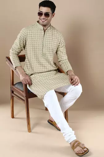 Sanwara's stylish ethnic chikankari & printed kurta for men