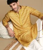 Unleash your style with men's mustard jaquard designer kurta by sanwara