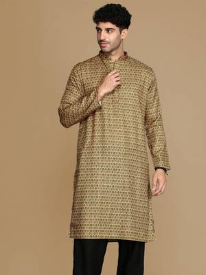 Dapper & dazzling men's printed brown sequins touch up party wear cotton kurta by sanwara 2