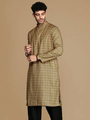 Dapper & dazzling men's printed brown sequins touch up party wear cotton kurta by sanwara 3