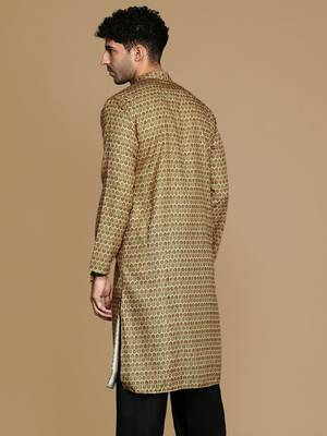 Dapper & dazzling men's printed brown sequins touch up party wear cotton kurta by sanwara 4