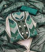 Green color sequins work oragnza unstitched chudidar dress material 