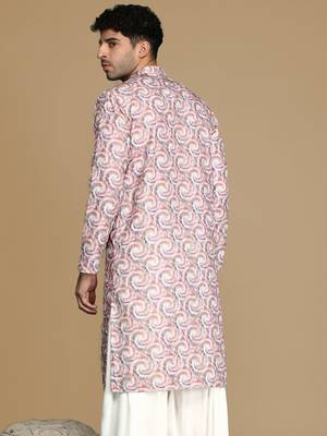Dapper & dazzling men's printed rust golden zari touch up trendy wear cotton kurta by sanwara 4