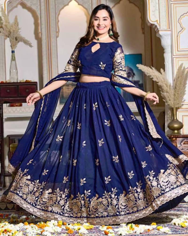 Women Embroidered Flared Lehenga Choli Set with Dupatta