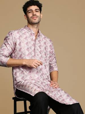 Unleash your style with men's rust printed trendy fusion wear kurta by sanwara 1