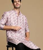 Unleash your style with men's rust printed trendy fusion wear kurta by sanwara
