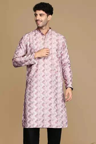 Unleash your style with men's rust printed trendy fusion wear kurta by sanwara