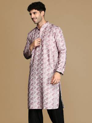 Unleash your style with men's rust printed trendy fusion wear kurta by sanwara 3
