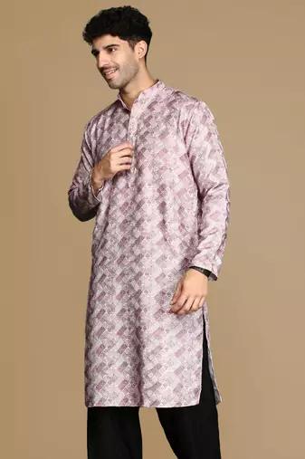 Unleash your style with men's rust printed trendy fusion wear kurta by sanwara