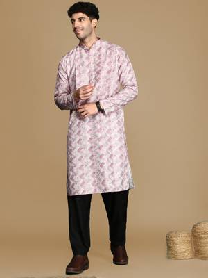 Unleash your style with men's rust printed trendy fusion wear kurta by sanwara 5
