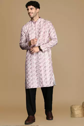 Unleash your style with men's rust printed trendy fusion wear kurta by sanwara