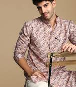 Unleash your style with men's brown printed trendy fusion wear kurta by sanwara