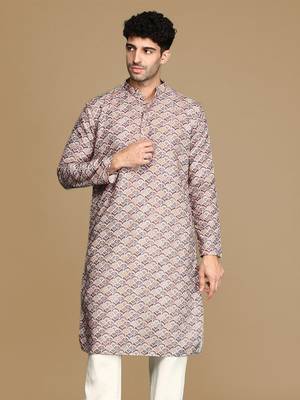 Unleash your style with men's brown printed trendy fusion wear kurta by sanwara 2