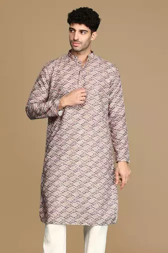 Unleash your style with men's brown printed trendy fusion wear kurta by sanwara