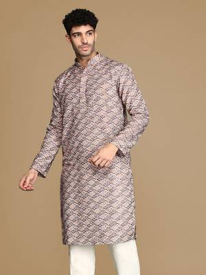Unleash your style with men's brown printed trendy fusion wear kurta by sanwara 3