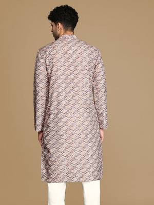 Unleash your style with men's brown printed trendy fusion wear kurta by sanwara 4
