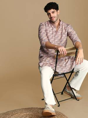Unleash your style with men's brown printed trendy fusion wear kurta by sanwara 5