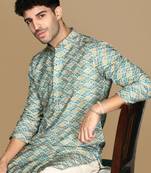 Unleash your style with men's firozi printed trendy fusion wear kurta by sanwara