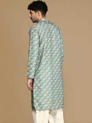 Unleash your style with men's firozi printed trendy fusion wear kurta by sanwara 4