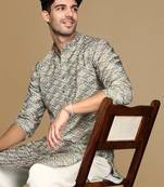 Unleash your style with men's green printed trendy fusion wear kurta by sanwara