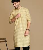 Dapper & dazzling men's printed brown sequins touch up fusion wear cotton kurta by sanwara
