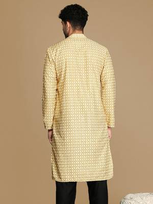 Dapper & dazzling men's printed brown sequins touch up fusion wear cotton kurta by sanwara 4