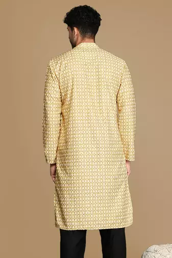 Dapper & dazzling men's printed brown sequins touch up fusion wear cotton kurta by sanwara