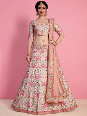 peach and pink embroidered art silk blouse with dupatta 1