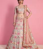 Peach and Pink Embroidered Art Silk Blouse with Dupatta