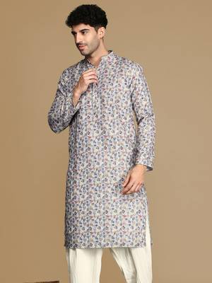 Dapper & dazzling men's printed light yellow golden zari touch up trendy wear cotton kurta by sanwara 2