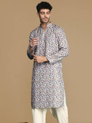 Dapper & dazzling men's printed light yellow golden zari touch up trendy wear cotton kurta by sanwara 3