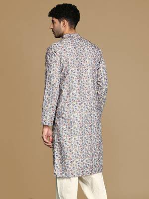 Dapper & dazzling men's printed light yellow golden zari touch up trendy wear cotton kurta by sanwara 4