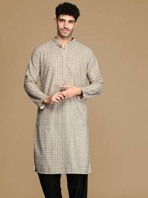 Unleash your style with men's brown printed with sequins touch up trendy fusion wear kurta by sanwara 2