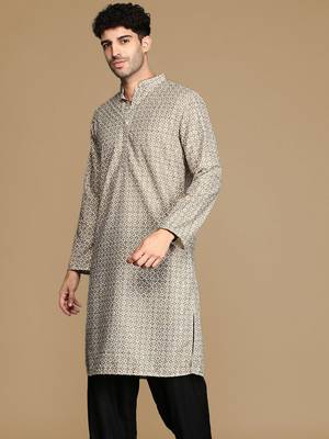 Unleash your style with men's brown printed with sequins touch up trendy fusion wear kurta by sanwara 3