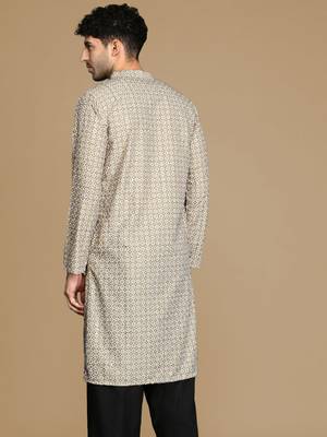Unleash your style with men's brown printed with sequins touch up trendy fusion wear kurta by sanwara 4