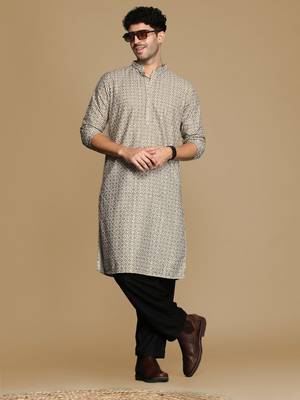 Unleash your style with men's brown printed with sequins touch up trendy fusion wear kurta by sanwara 5